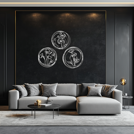Floral Trio Metal Wall Art - Modern Botanical Circle Wall Decor- KAF168 - Tampa Home & Garden Store