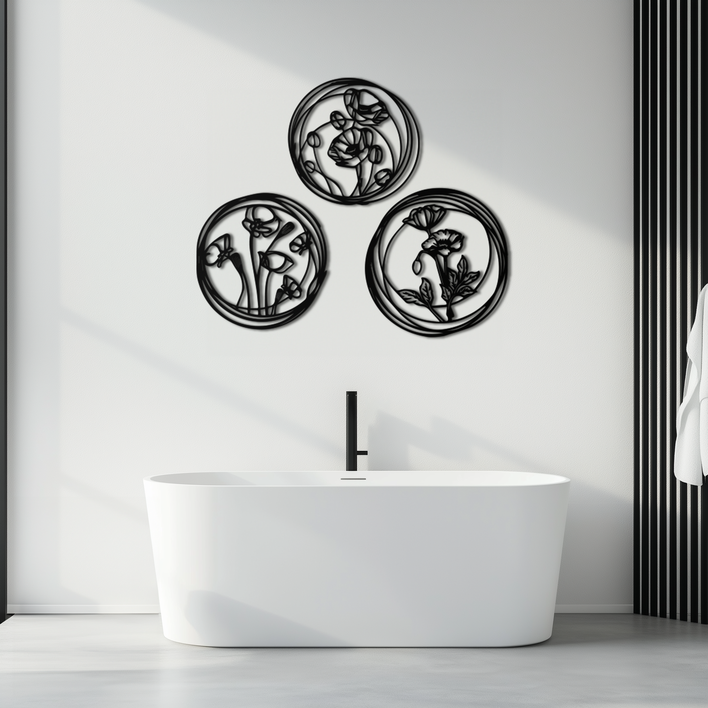 Floral Trio Metal Wall Art - Modern Botanical Circle Wall Decor- KAF168 - Tampa Home & Garden Store