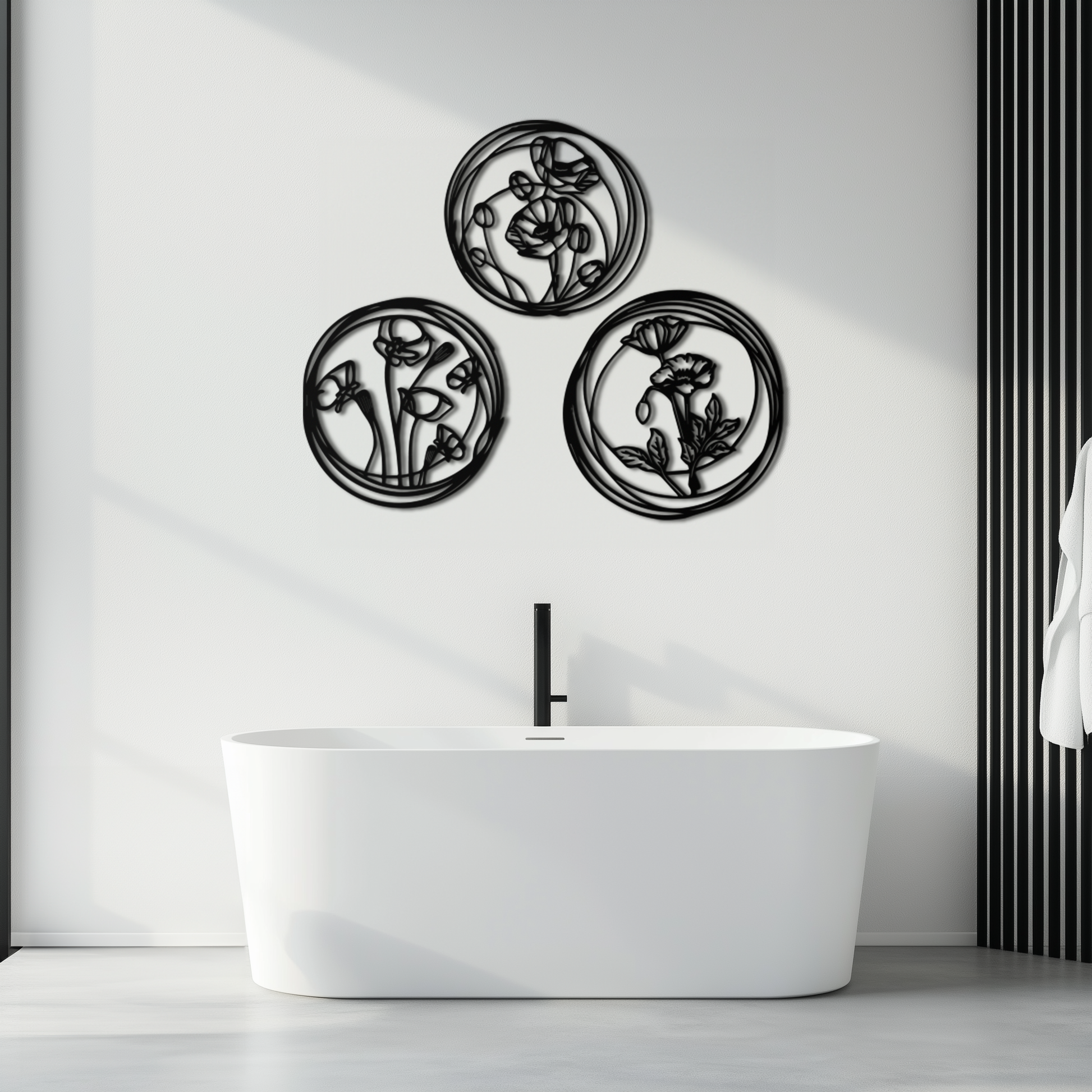 Floral Trio Metal Wall Art - Modern Botanical Circle Wall Decor- KAF168 - Tampa Home & Garden Store