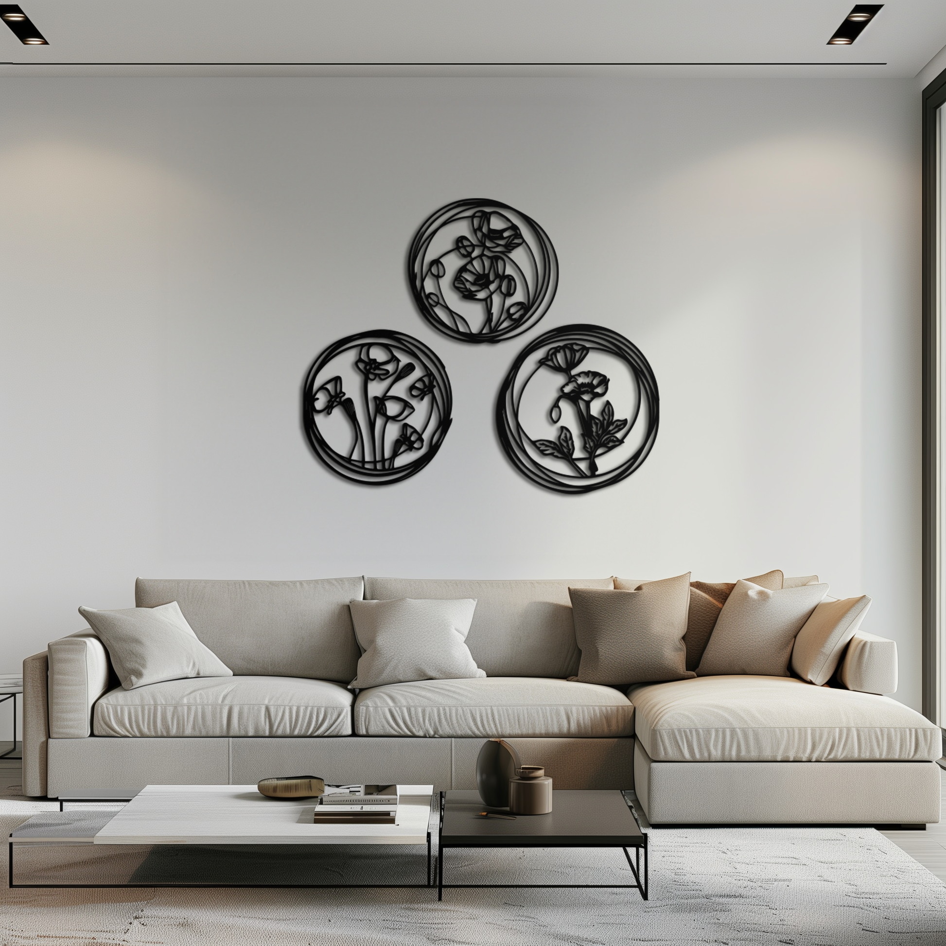 Floral Trio Metal Wall Art - Modern Botanical Circle Wall Decor- KAF168 - Tampa Home & Garden Store