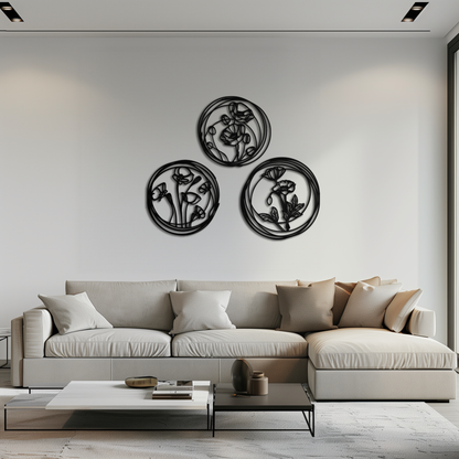 Floral Trio Metal Wall Art - Modern Botanical Circle Wall Decor- KAF168 - Tampa Home & Garden Store
