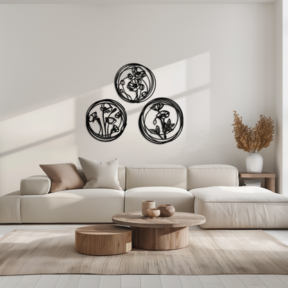 Floral Trio Metal Wall Art - Modern Botanical Circle Wall Decor- KAF168 - Tampa Home & Garden Store