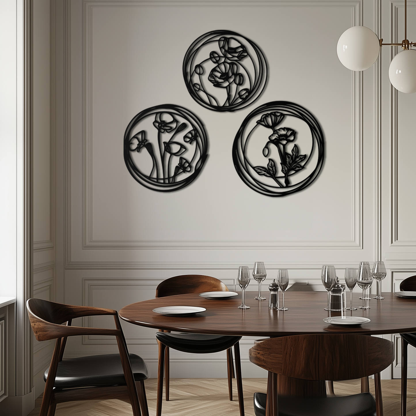 Floral Trio Metal Wall Art - Modern Botanical Circle Wall Decor- KAF168 - Tampa Home & Garden Store