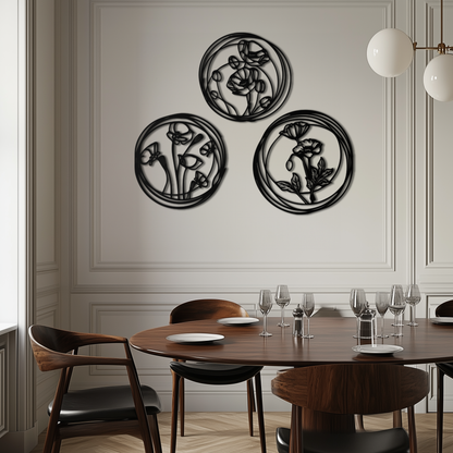 Floral Trio Metal Wall Art - Modern Botanical Circle Wall Decor- KAF168 - Tampa Home & Garden Store