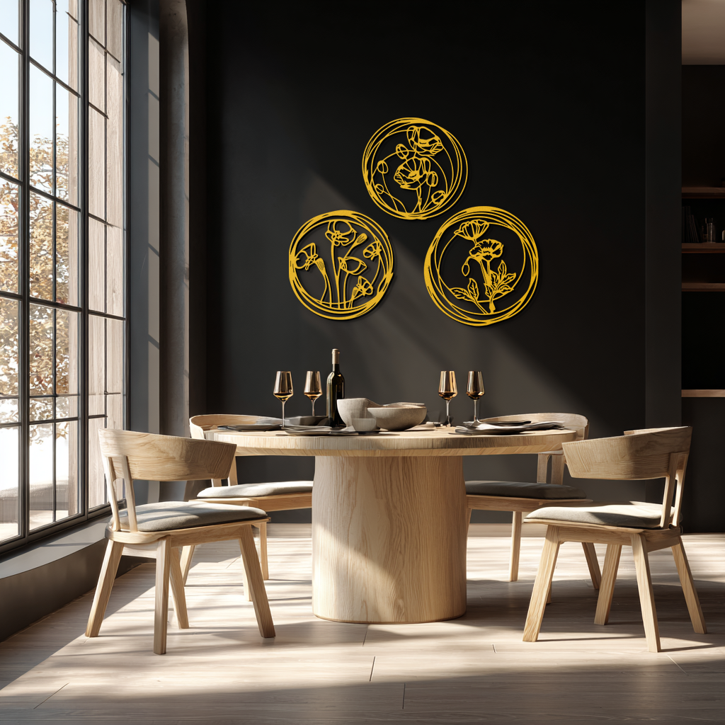 Floral Trio Metal Wall Art - Modern Botanical Circle Wall Decor- KAF168 - Tampa Home & Garden Store