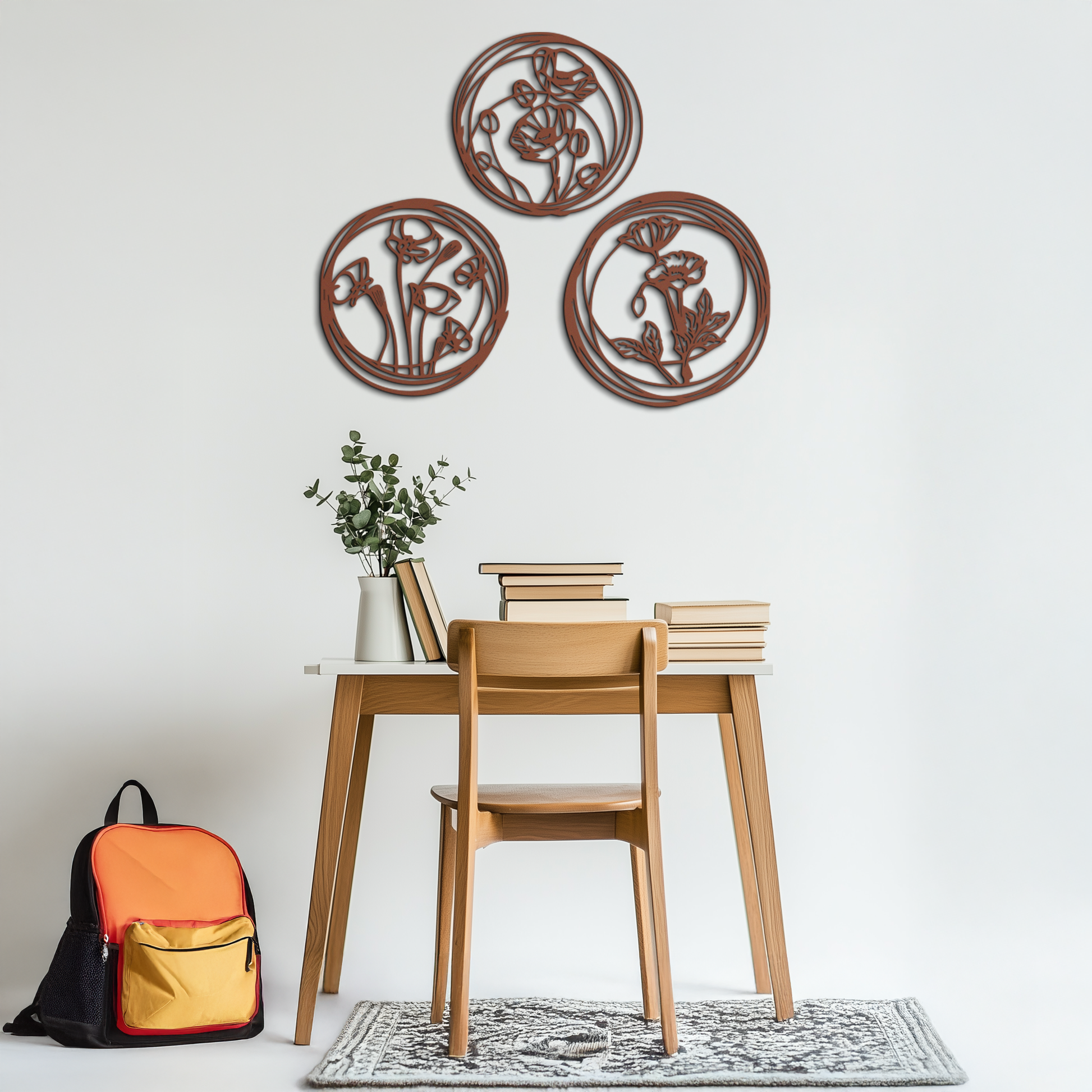 Floral Trio Metal Wall Art - Modern Botanical Circle Wall Decor- KAF168 - Tampa Home & Garden Store