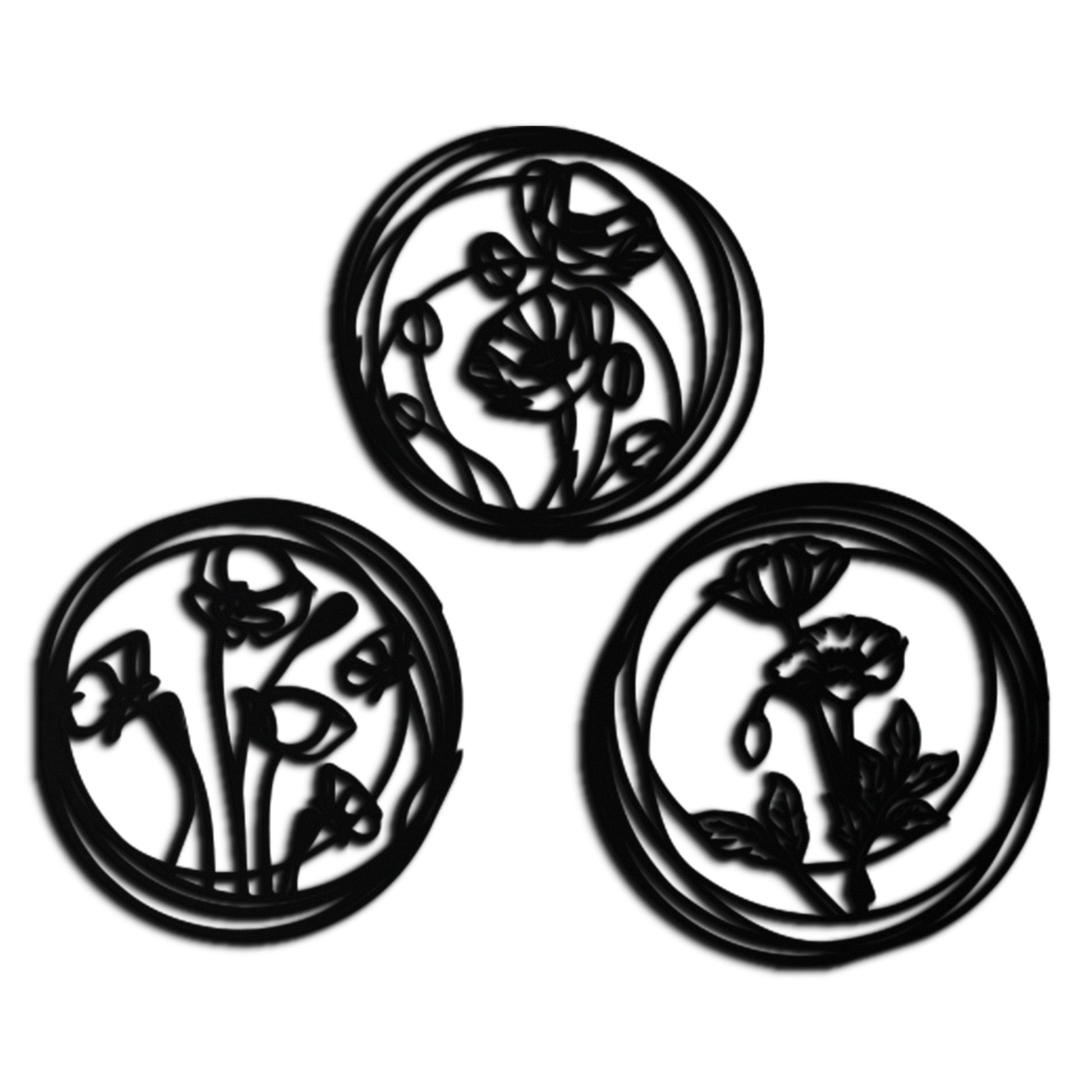 Floral Trio Metal Wall Art - Modern Botanical Circle Wall Decor- KAF168 - Tampa Home & Garden Store