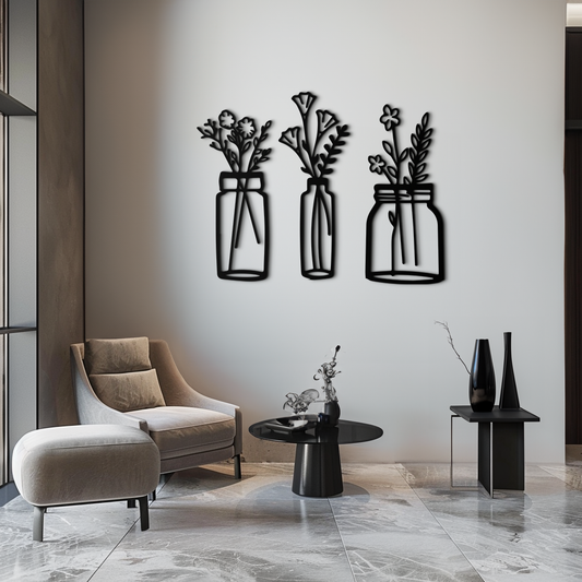 Floral Vase Metal Wall Art - 3-Piece Modern Steel Wall Decor - KAF118 - Tampa Home & Garden Store