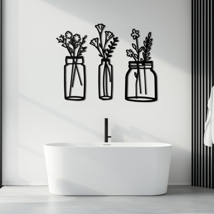 Floral Vase Metal Wall Art - 3-Piece Modern Steel Wall Decor - KAF118 - Tampa Home & Garden Store