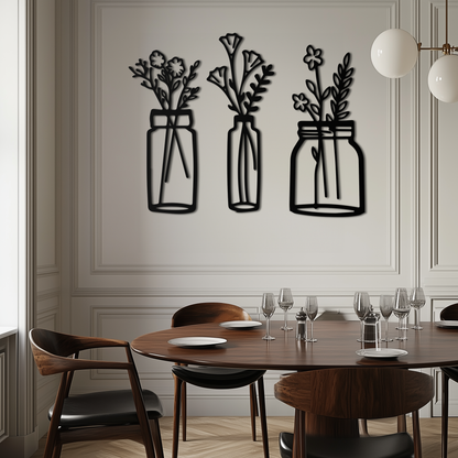 Floral Vase Metal Wall Art - 3-Piece Modern Steel Wall Decor - KAF118 - Tampa Home & Garden Store
