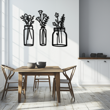 Floral Vase Metal Wall Art - 3-Piece Modern Steel Wall Decor - KAF118 - Tampa Home & Garden Store