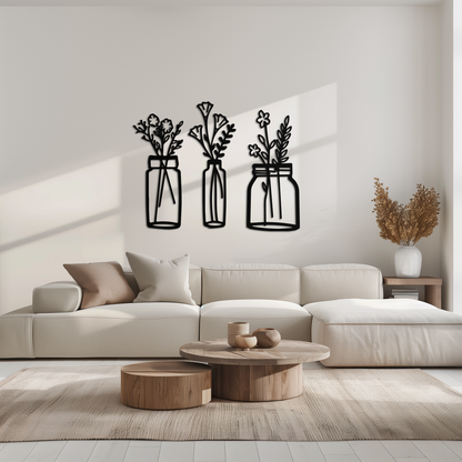 Floral Vase Metal Wall Art - 3-Piece Modern Steel Wall Decor - KAF118 - Tampa Home & Garden Store