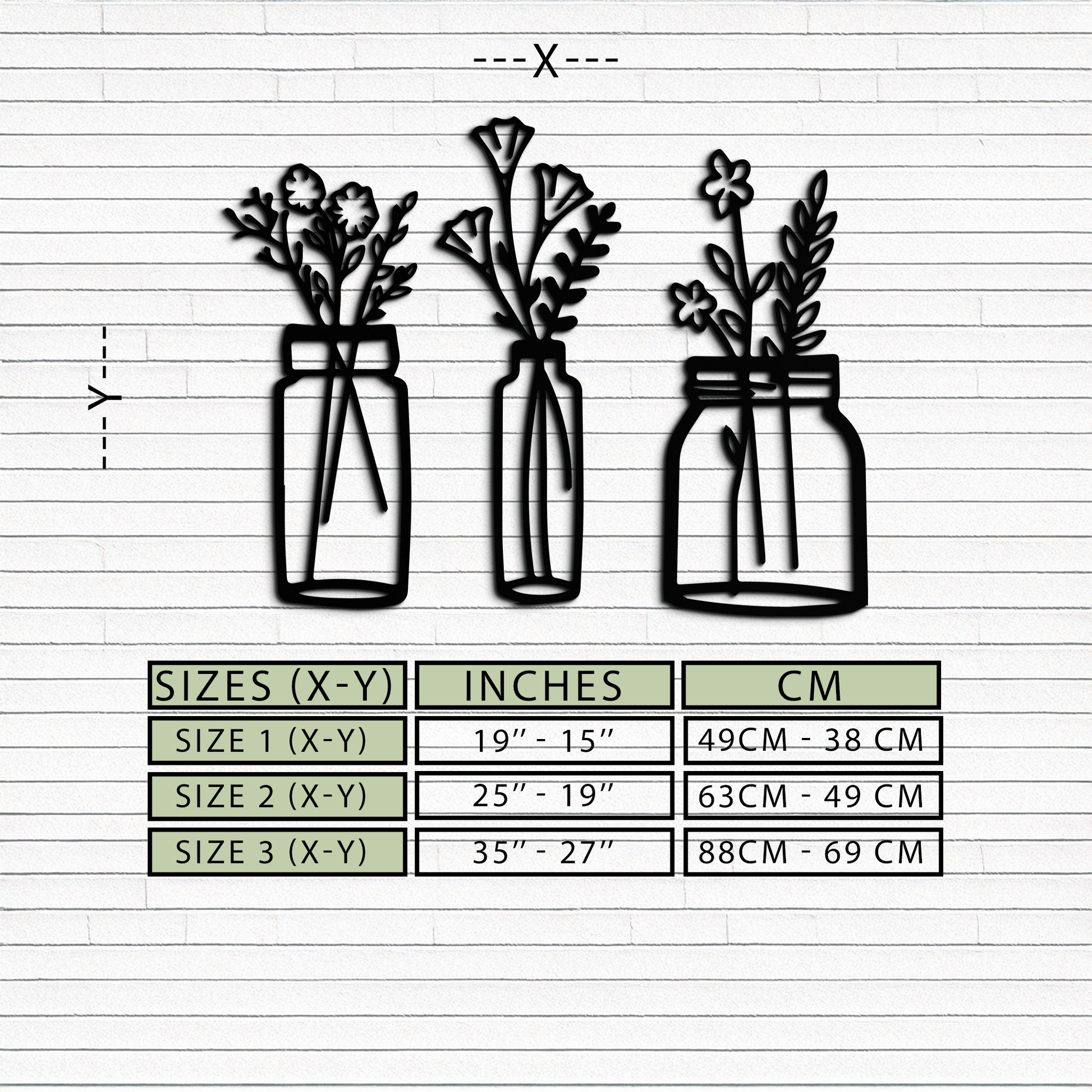 Floral Vase Metal Wall Art - 3-Piece Modern Steel Wall Decor - KAF118 - Tampa Home & Garden Store