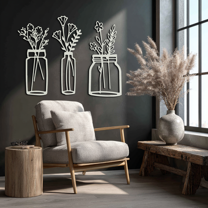Floral Vase Metal Wall Art - 3-Piece Modern Steel Wall Decor - KAF118 - Tampa Home & Garden Store