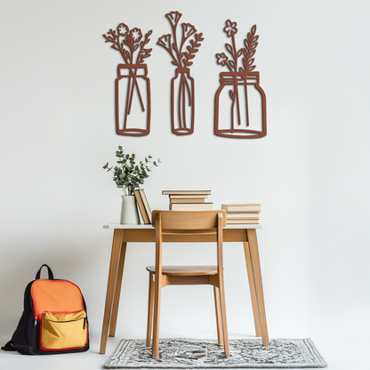 Floral Vase Metal Wall Art - 3-Piece Modern Steel Wall Decor - KAF118 - Tampa Home & Garden Store