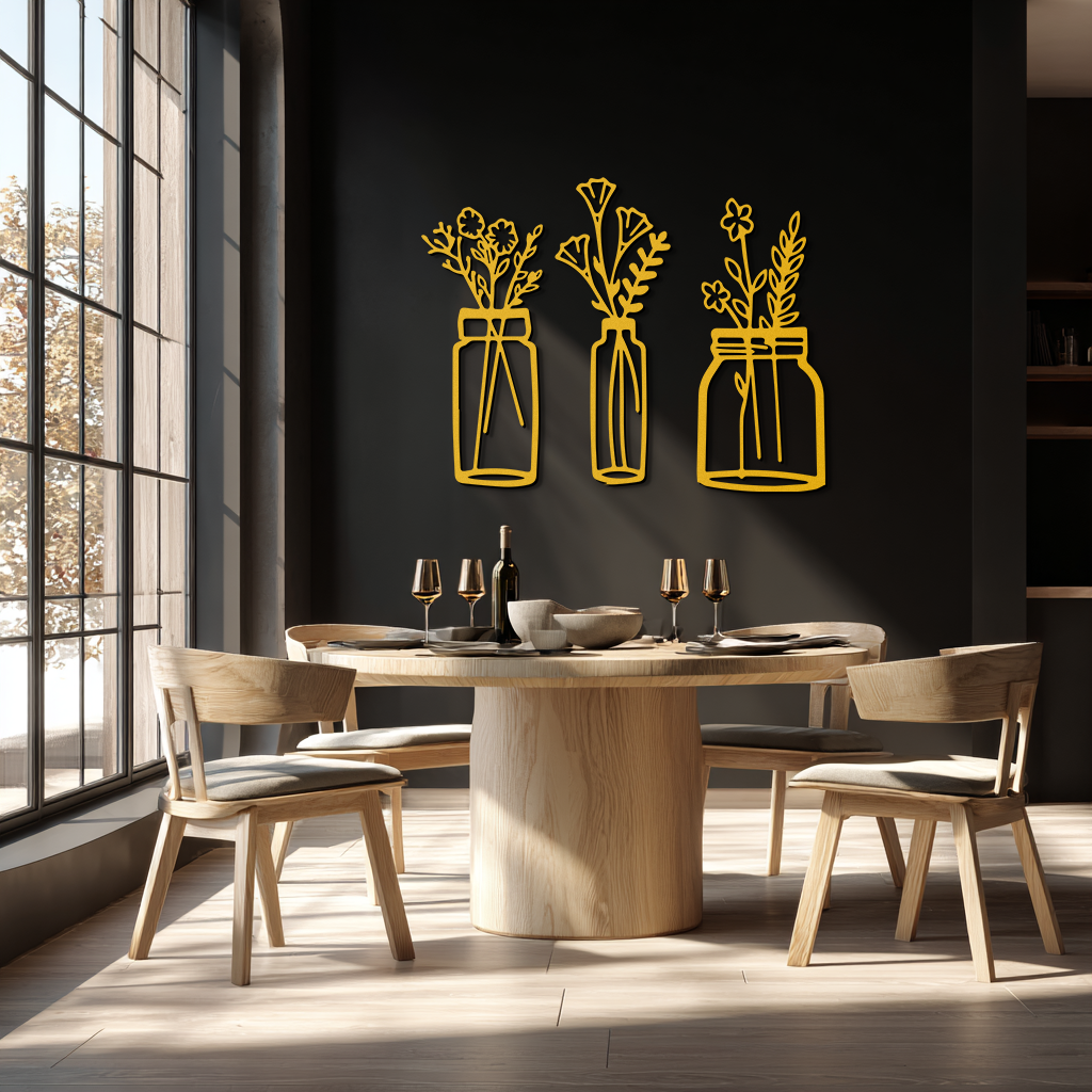Floral Vase Metal Wall Art - 3-Piece Modern Steel Wall Decor - KAF118 - Tampa Home & Garden Store