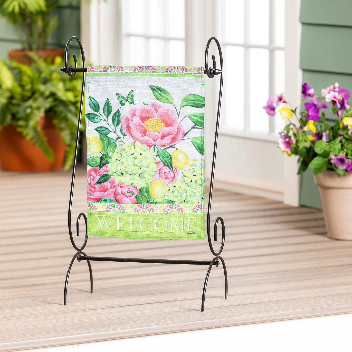 Floral Welcome Burlap Garden Flag - Tampa Home & Garden Store