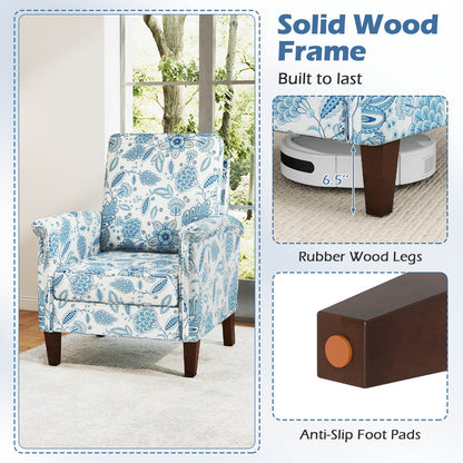 Floral Accent Chair Farmhouse Boho Armchair with Solid Wood Legs and High Back