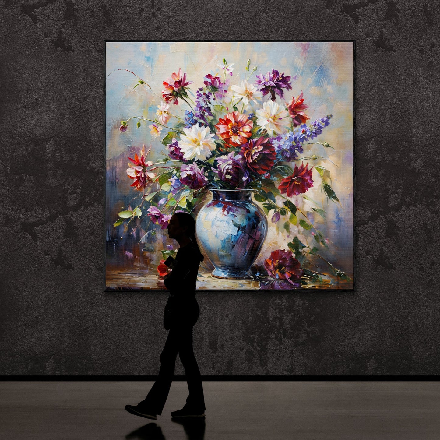 Canvas print Flore Symphony by Tailored Canvases, vibrant bouquet in a blue vase framed on Tampa Home & Garden Store