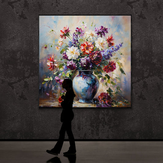 Canvas print Flore Symphony by Tailored Canvases, vibrant bouquet in a blue vase framed on Tampa Home & Garden Store