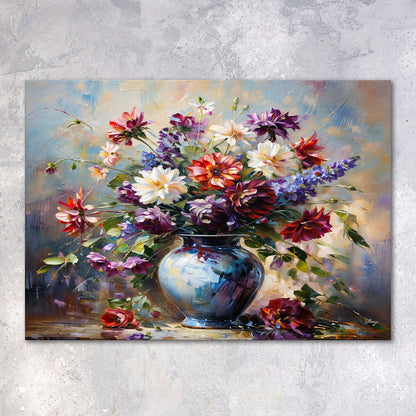 Canvas Print Flore Symphony by Tailored Canvases, vibrant multicolored bouquet in blue vase on Tampa Home & Garden Store