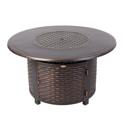 Florence 44in round woven aluminum gas fire pit table with wicker-style sides Fire Sense on Tampa Home & Garden Store