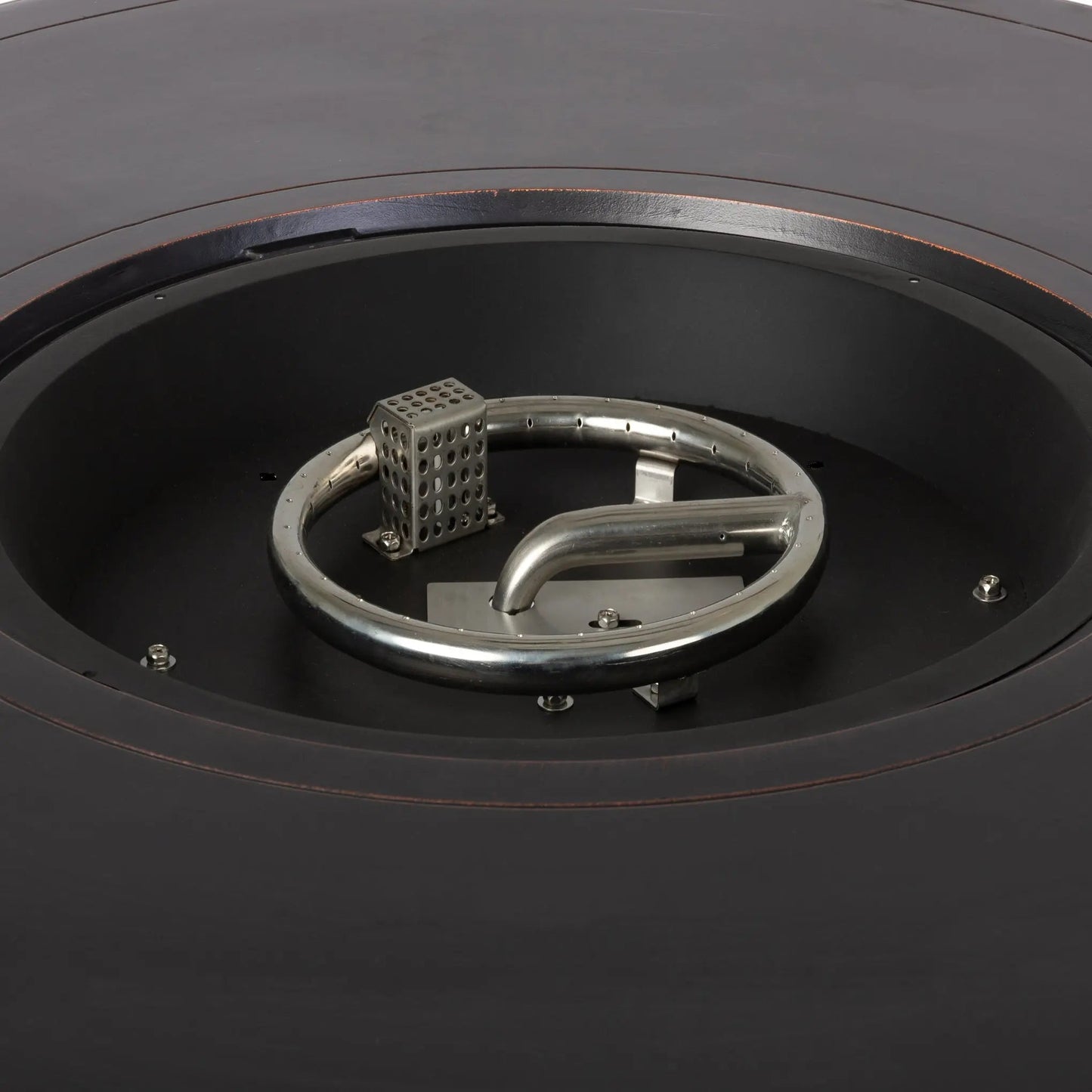 Florence 44in round woven aluminum gas fire pit table with burner ring in bronze finish on Tampa Home & Garden Store