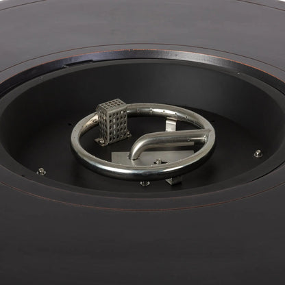 Florence 44in round woven aluminum gas fire pit table with burner ring in bronze finish on Tampa Home & Garden Store