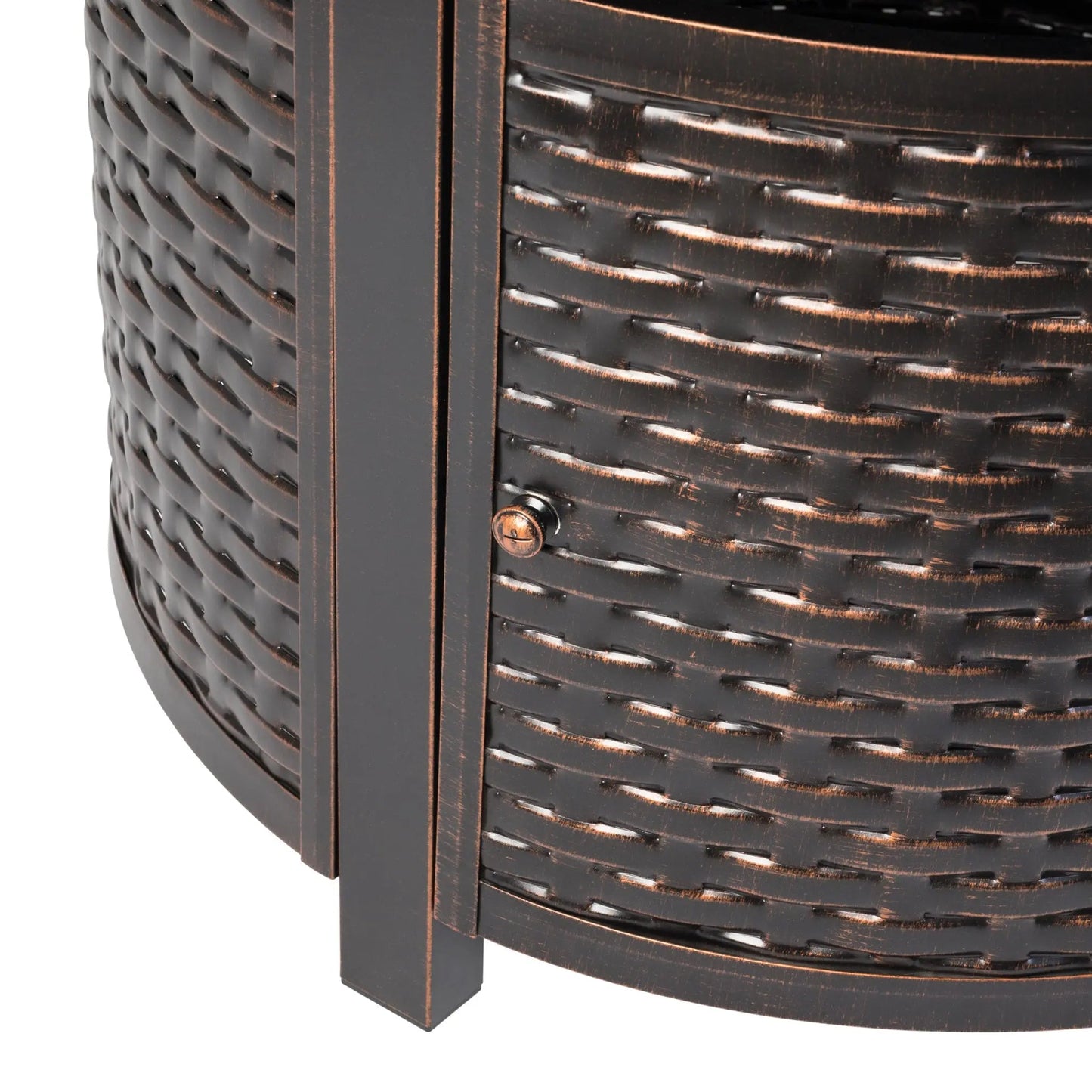 Florence 44in round woven aluminum convertible gas fire pit table dark bronze finish on Tampa Home & Garden Store