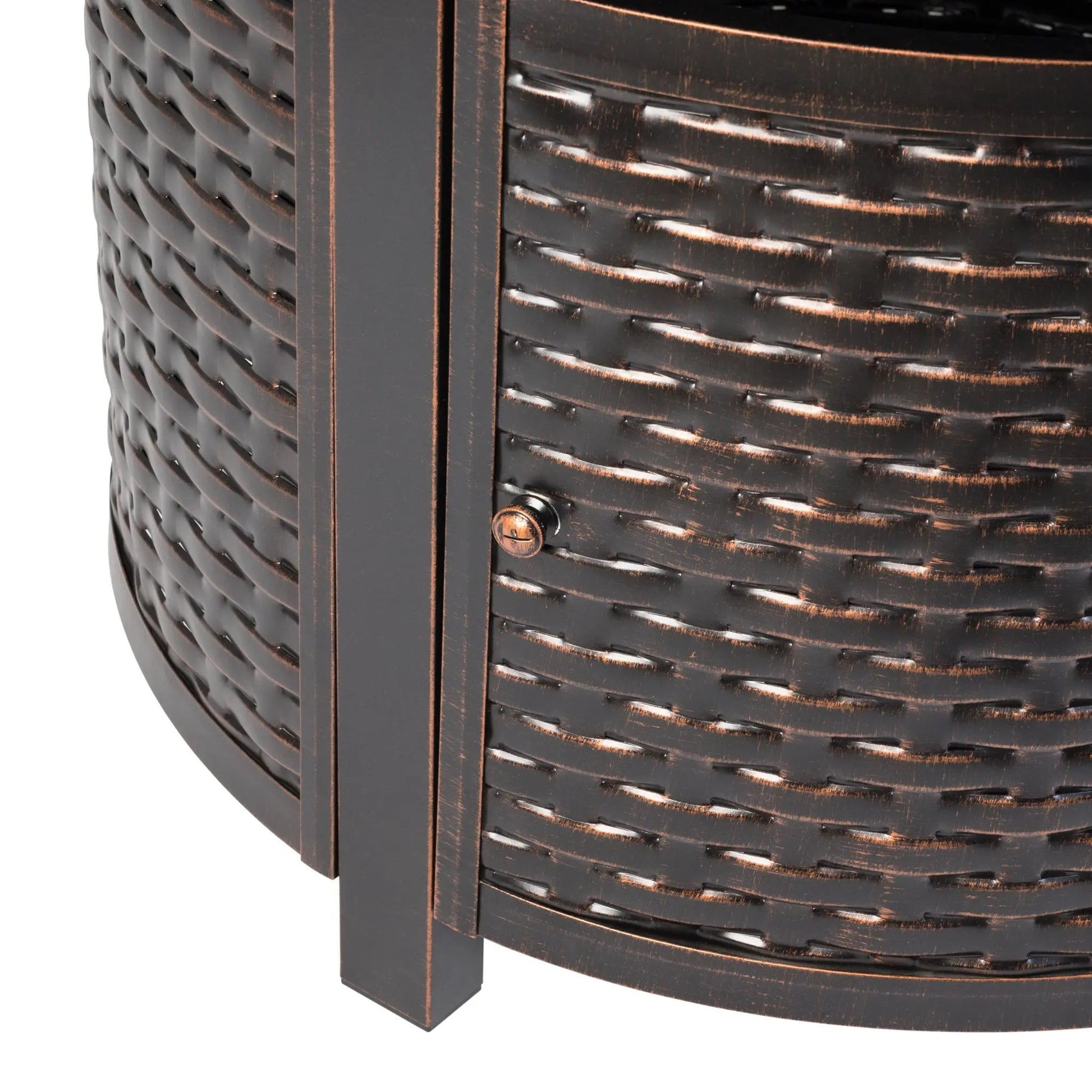 Florence 44in round woven aluminum convertible gas fire pit table dark bronze finish on Tampa Home & Garden Store