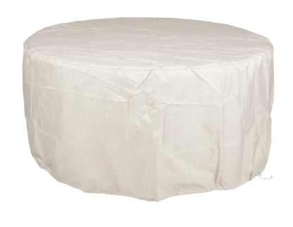 Florence 44-inch round woven aluminum gas fire pit table under white protective cover on Tampa Home & Garden Store