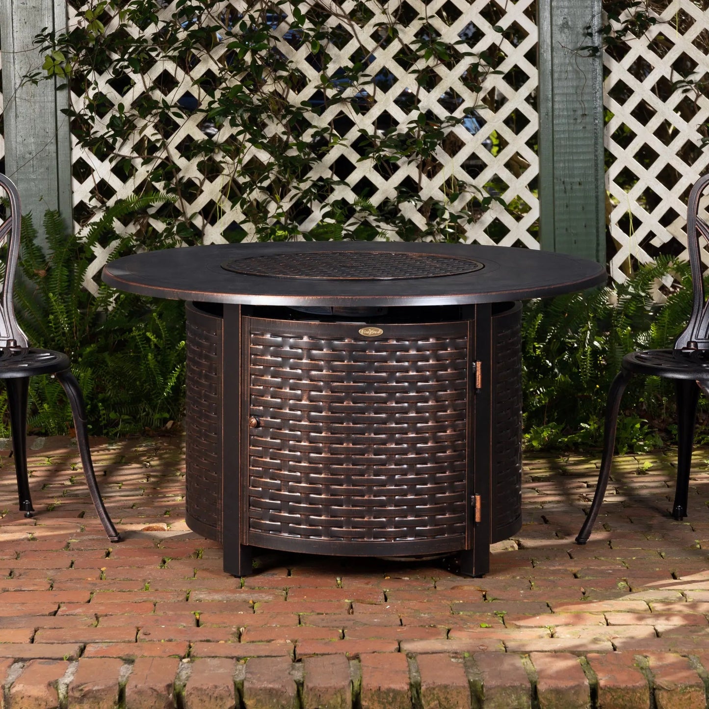 Florence 44in round woven aluminum gas fire pit table Fire Sense/Balkene Home with burner on Tampa Home & Garden Store