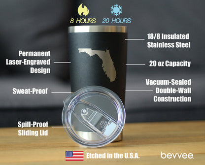 Florida State Outline - Insulated Coffee Tumbler Cup with Sliding Lid - Stainless Steel Coffee Mug - State Themed Outdoor Camping Gifts For Floridians - Tampa soil911.com