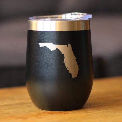 Florida State Outline - Wine Tumbler Glass with Sliding Lid - Stainless Steel Insulated Mug - State Themed Outdoor Camping Gifts For Floridians - Tampa Home & Garden Store