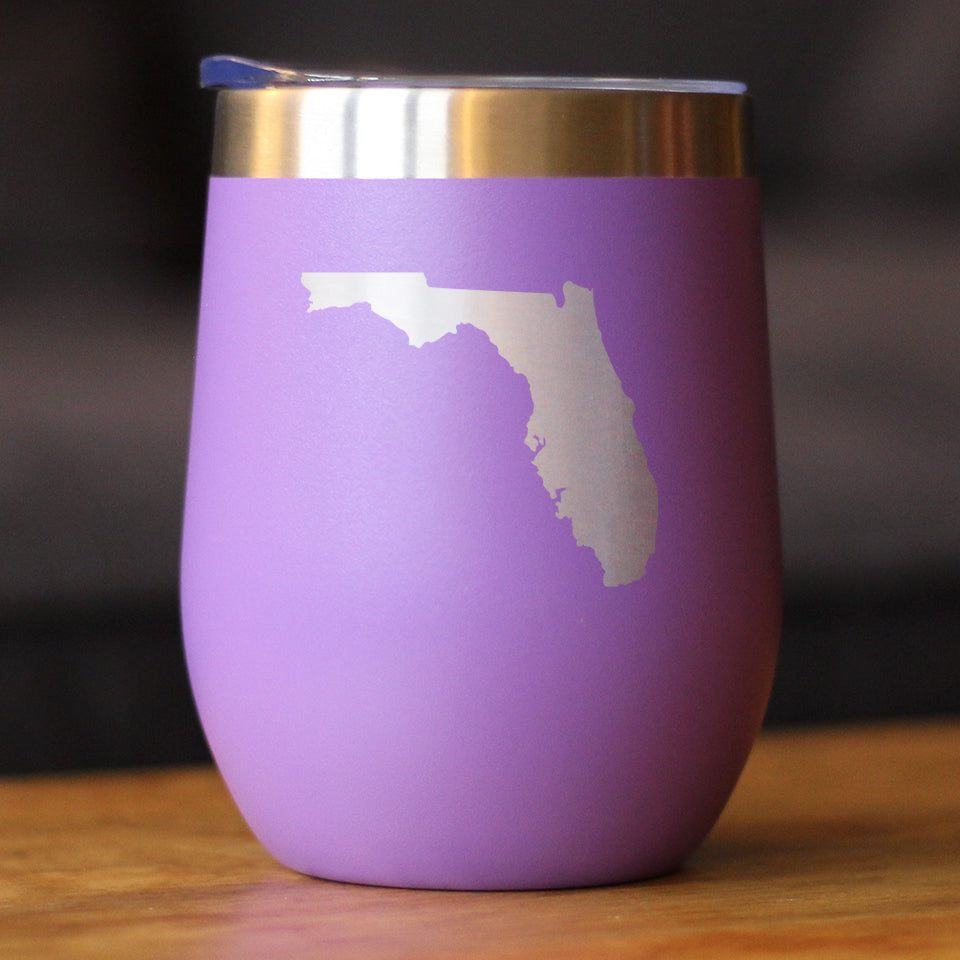 Florida State Outline - Wine Tumbler Glass with Sliding Lid - Stainless Steel Insulated Mug - State Themed Outdoor Camping Gifts For Floridians - Tampa Home & Garden Store
