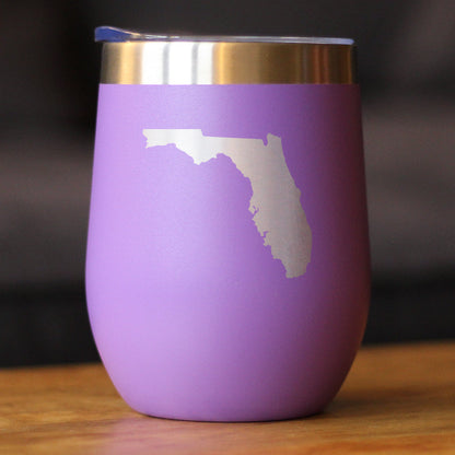 Florida State Outline - Wine Tumbler Glass with Sliding Lid - Stainless Steel Insulated Mug - State Themed Outdoor Camping Gifts For Floridians - Tampa Home & Garden Store