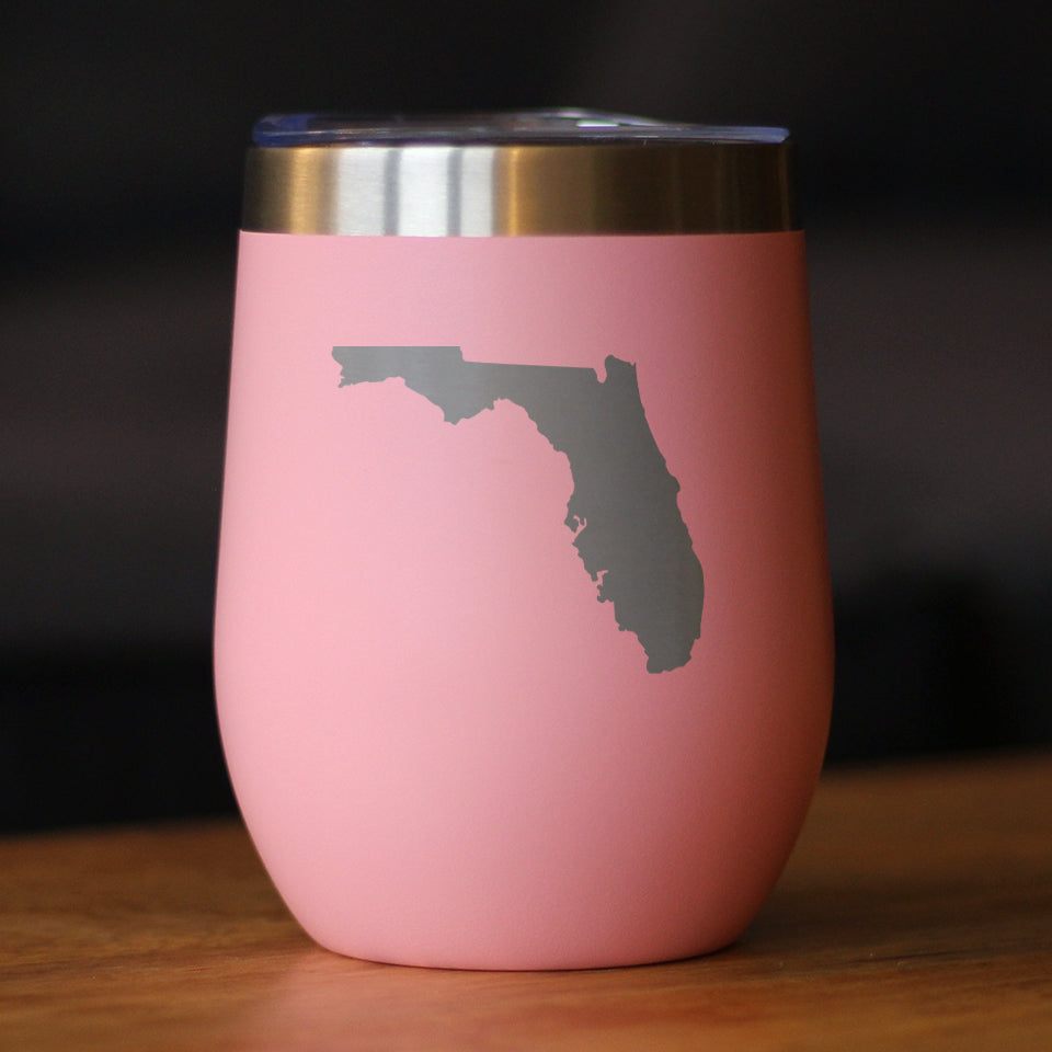 Florida State Outline - Wine Tumbler Glass with Sliding Lid - Stainless Steel Insulated Mug - State Themed Outdoor Camping Gifts For Floridians - Tampa Home & Garden Store
