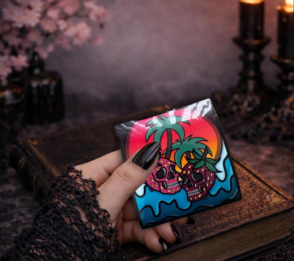 Florida Strawberry Skull Sticker: Gothic Beach Sunset, Waterproof Vinyl - Tampa Home & Garden Store