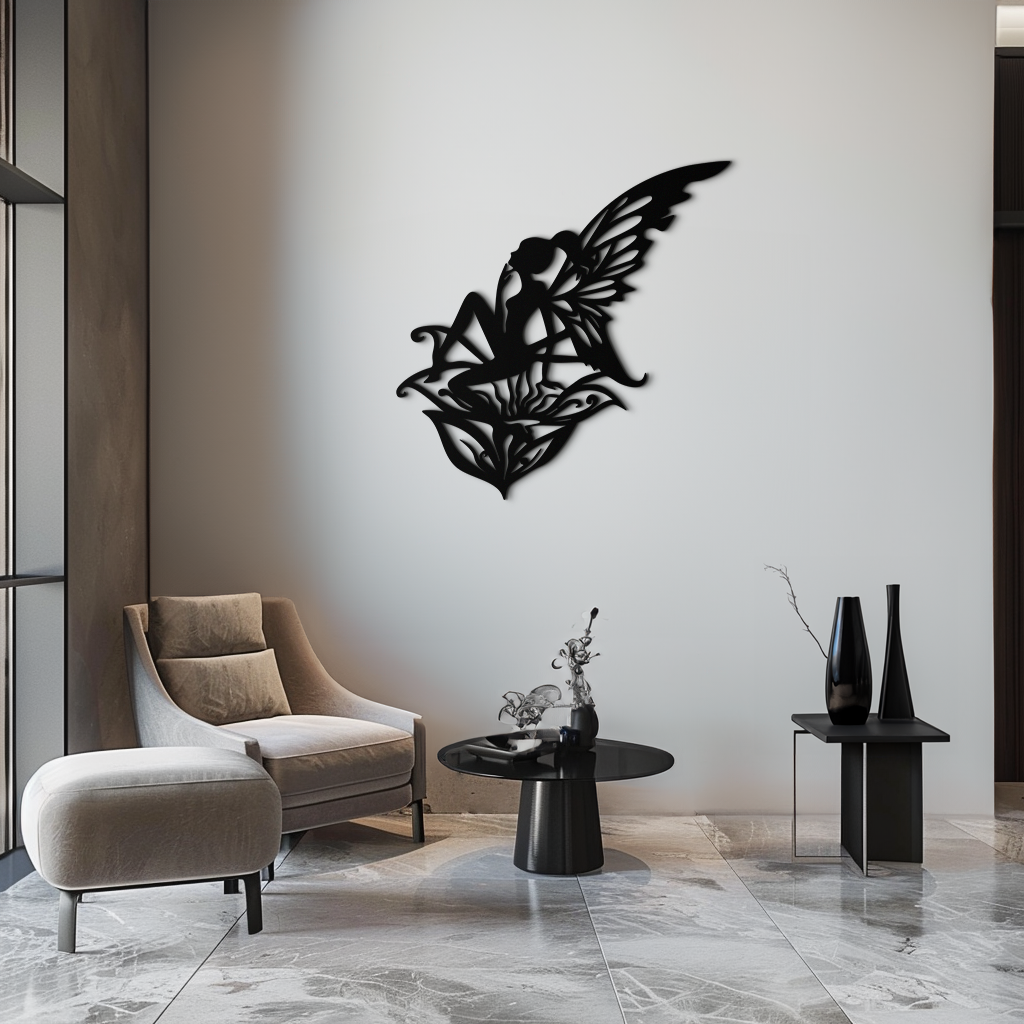 Flower Fairy Silhouette Metal Wall Art – Whimsical Fantasy Decor for Girls' Rooms- KAF590 - Tampa Home & Garden Store