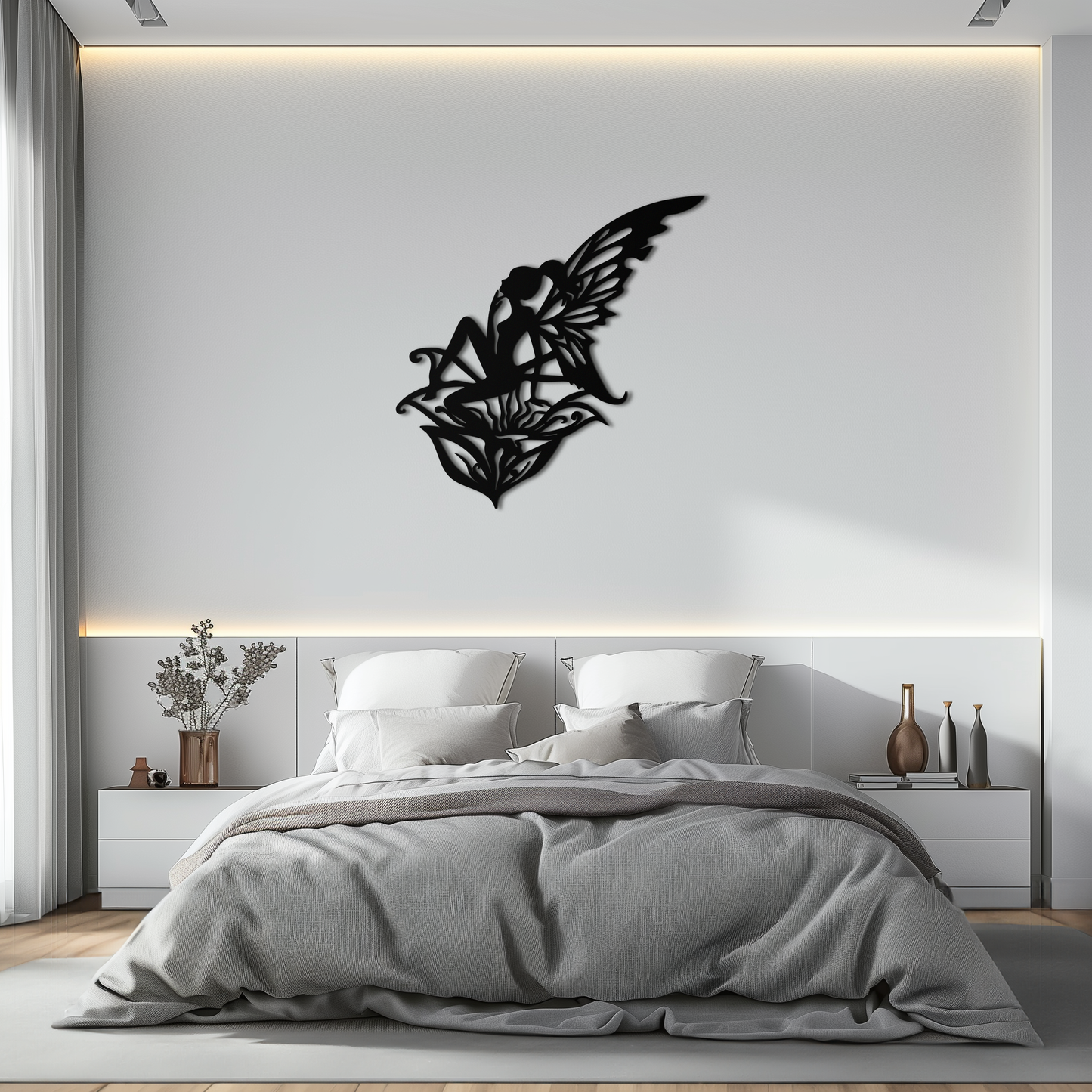 Flower Fairy Silhouette Metal Wall Art – Whimsical Fantasy Decor for Girls' Rooms- KAF590 - Tampa Home & Garden Store