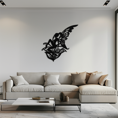 Flower Fairy Silhouette Metal Wall Art – Whimsical Fantasy Decor for Girls' Rooms- KAF590 - Tampa Home & Garden Store