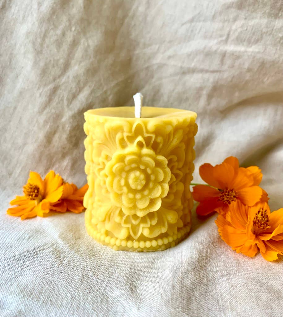 Flower Mandala, 100% Beeswax Candle, Pillar - Tampa Home & Garden Store