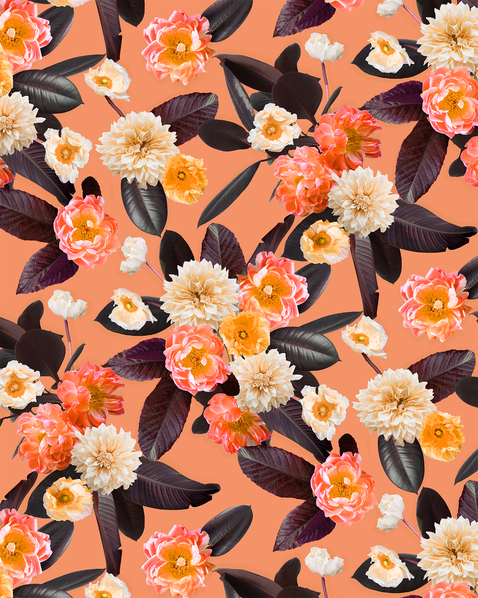 Flower Party Wallpaper, coral - Tampa Home & Garden Store