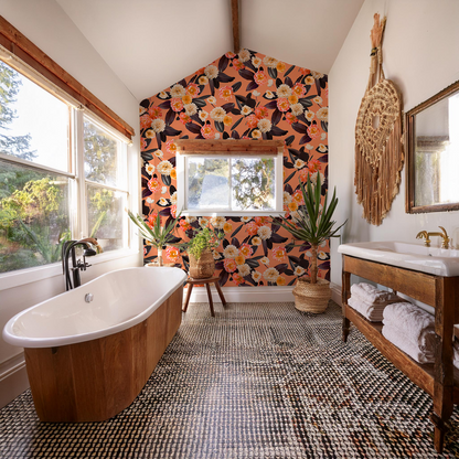 Flower Party Wallpaper, coral - Tampa Home & Garden Store
