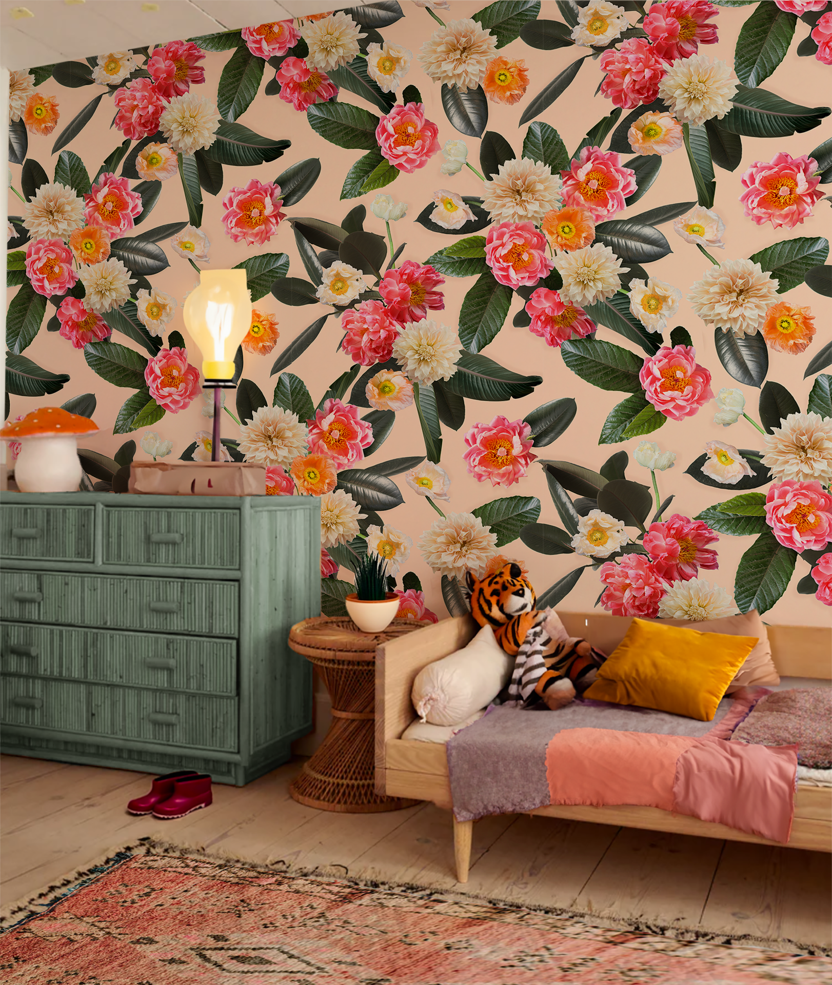 Flower Party Wallpaper, nude - Tampa Home & Garden Store