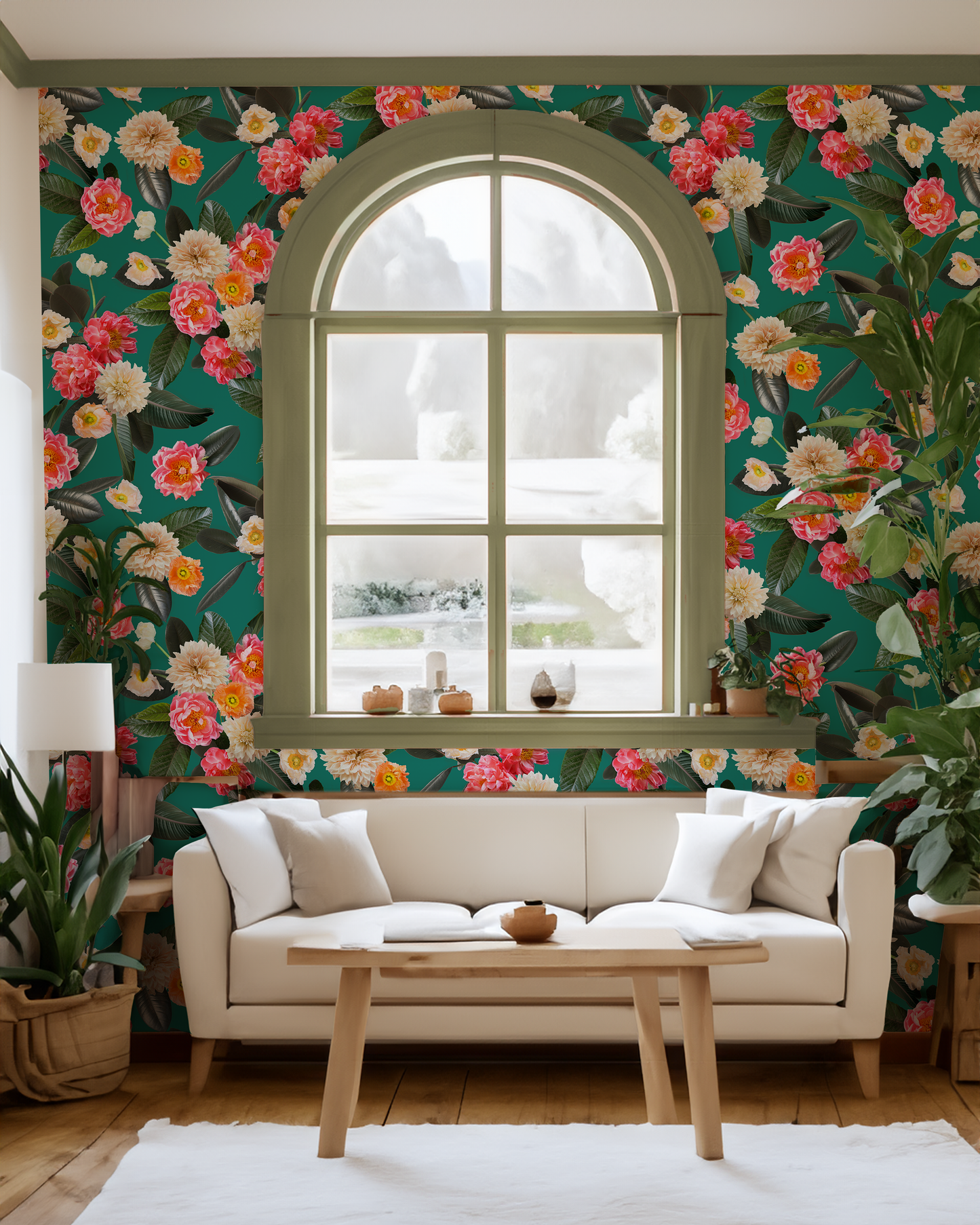 Flower Party Wallpaper, teal - Tampa Home & Garden Store