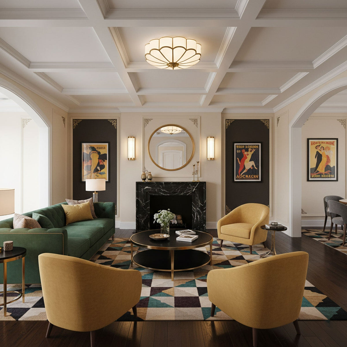 Flower-shaped frosted glass ceiling light with brass frame by Moktan Sabai for ambient glow on Tampa Home & Garden Store