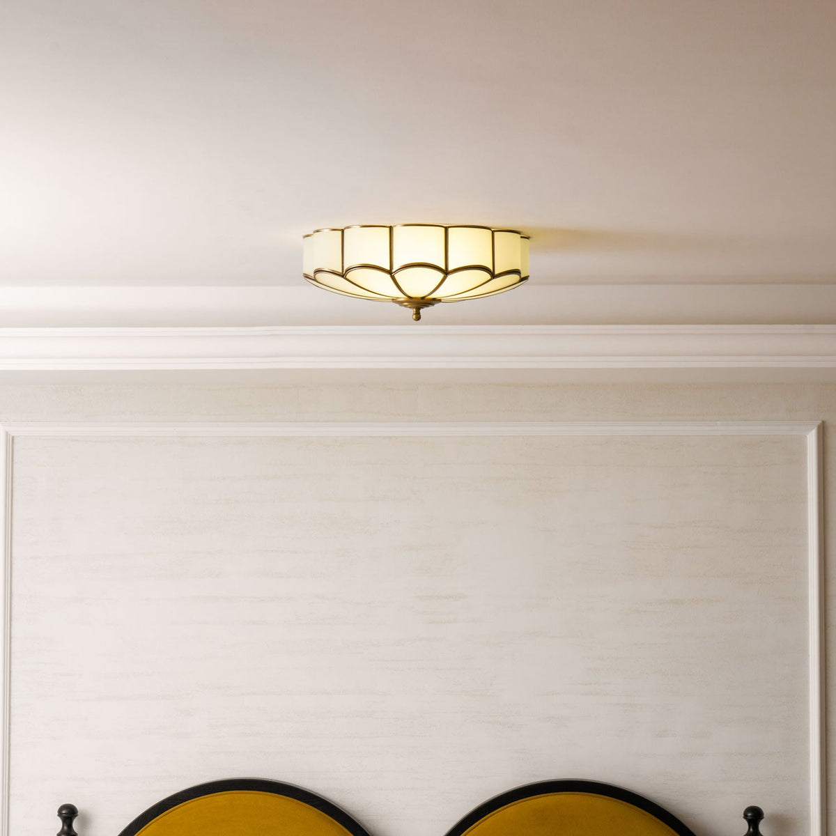 Flower Shape Frosted Glass Ceiling Light with Brass Frame by Moktan Sabai for soft ambient glow on Tampa Home & Garden Store