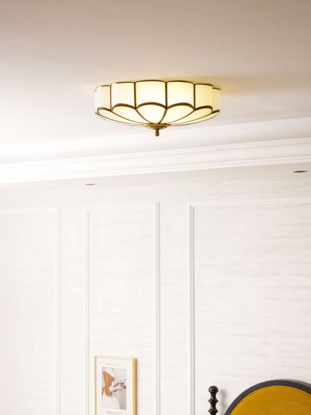 Flower shape frosted glass ceiling light with brass frame for soft ambient glow on Tampa Home & Garden Store