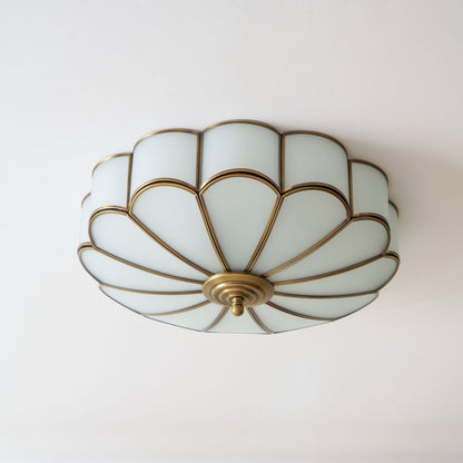 Flower shape frosted glass ceiling light with brass frame Moktan Sabai soft ambient glow on Tampa Home & Garden Store